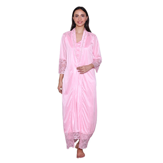 Women Nighty Satin Gown with Robe (3mini dot)