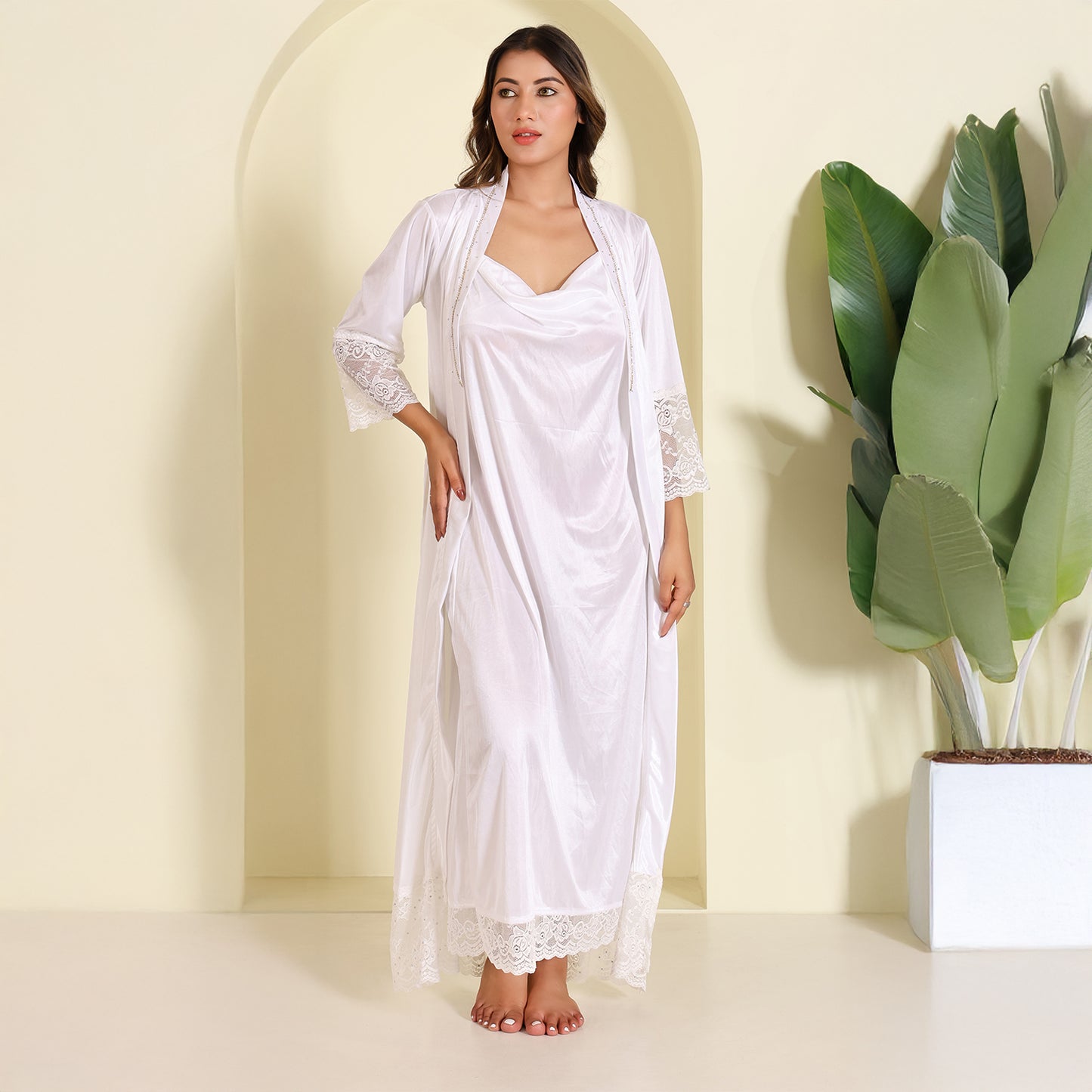 Satin Nightgown with Robe