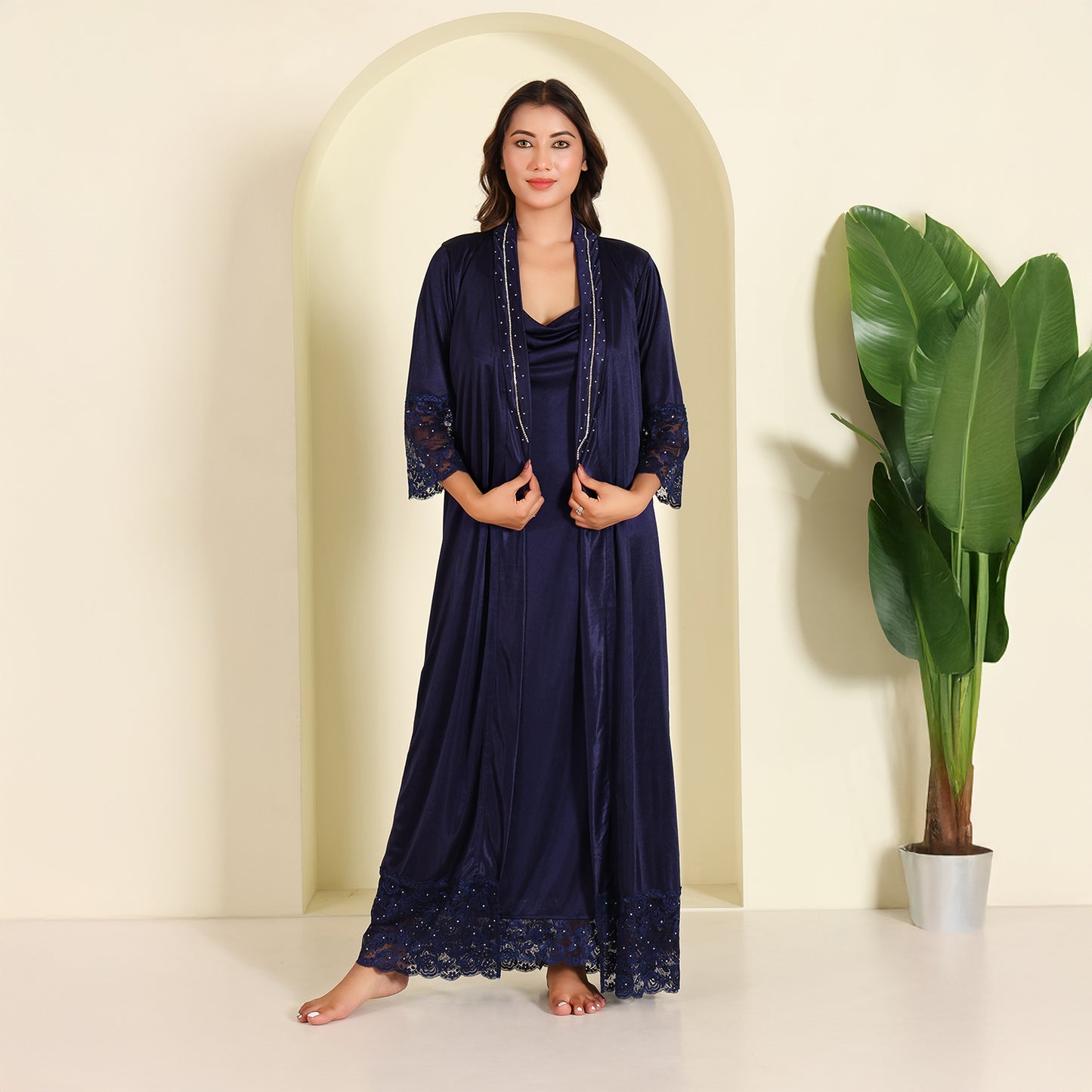 Satin Nightgown with Robe