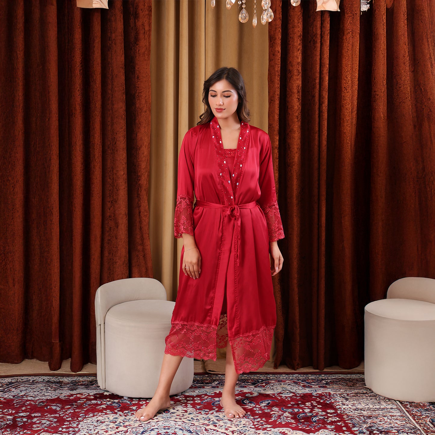 Satin Luxe Top, Shorts & Robe Set