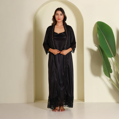 Satin Nightgown with Robe