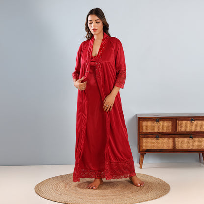 Satin Nightgown with Robe