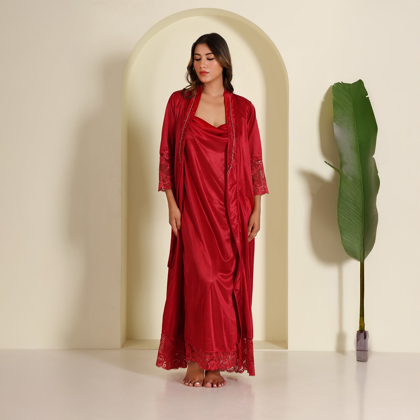 Satin Nightgown with Robe