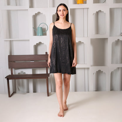 Women Gold Textured Satin Nighty