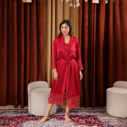 Satin Luxe Top, Shorts & Robe Set
