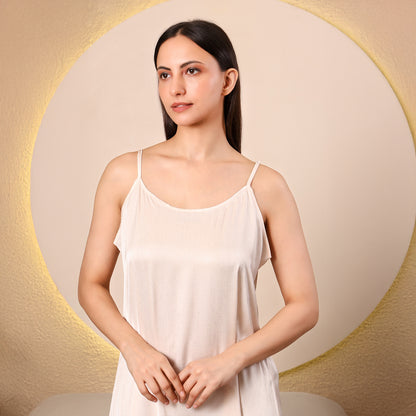 Women Gold Textured Satin Nighty