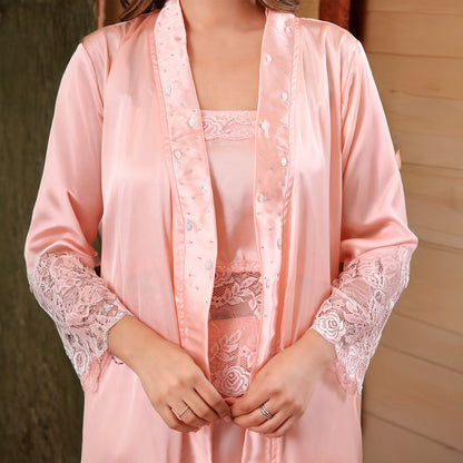 Satin Luxe Top, Shorts & Robe Set