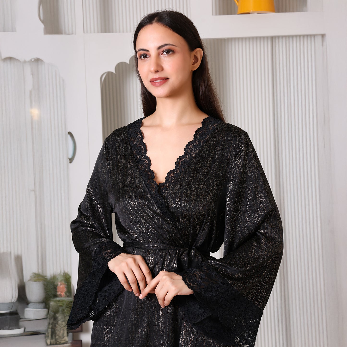 Gold Satin Kimono Robe
