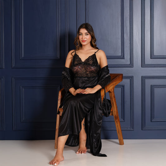 Women Nighty Net Gown Set