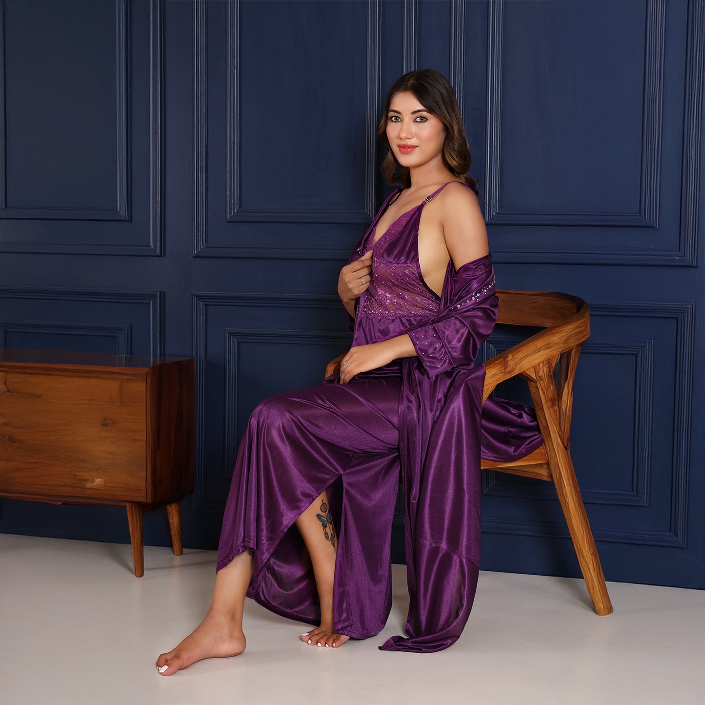 Women Nighty Net Gown Set