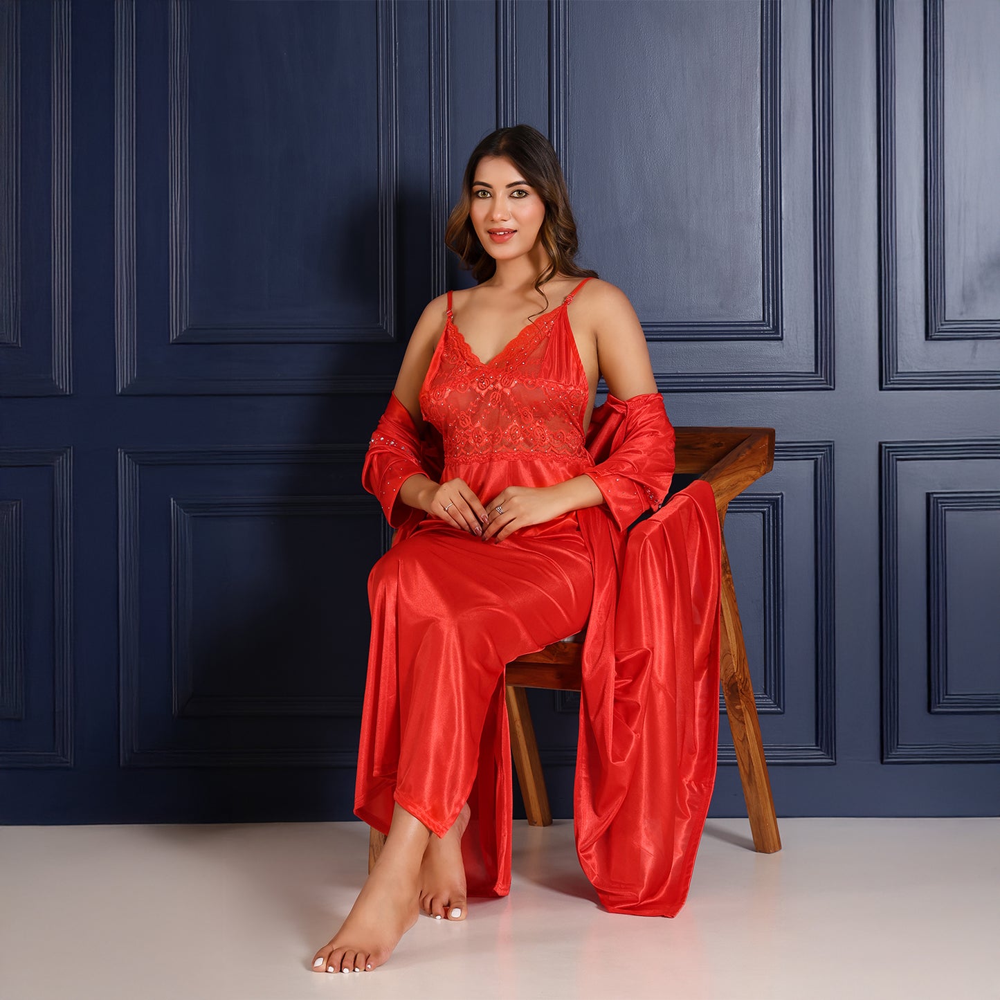Women Nighty Net Gown Set