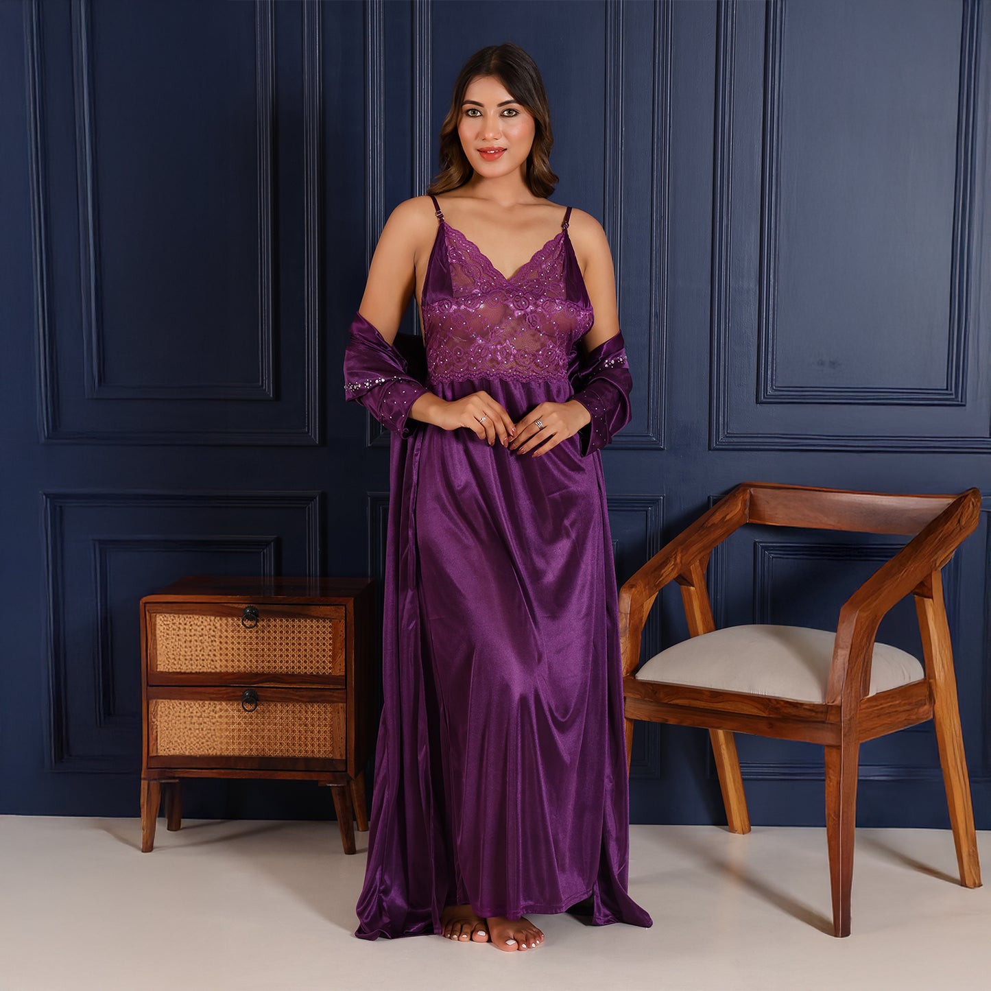 Women Nighty Net Gown Set