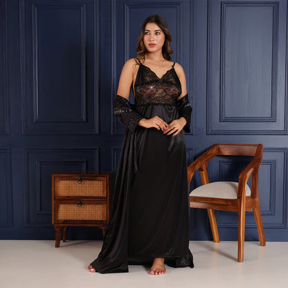 Women Nighty Net Gown Set