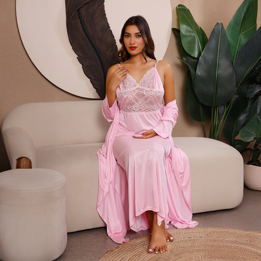 Women Soft Satin Bridal Nightwear with Lace and Swarovski Work(GALAXY)