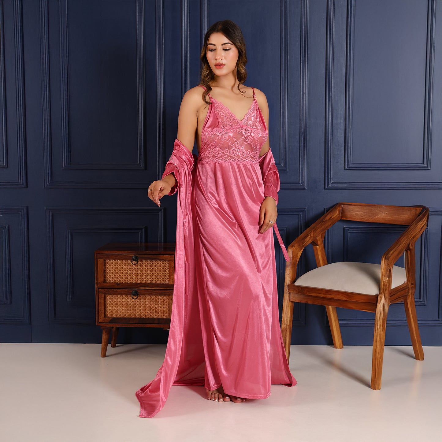 Women Nighty Net Gown Set