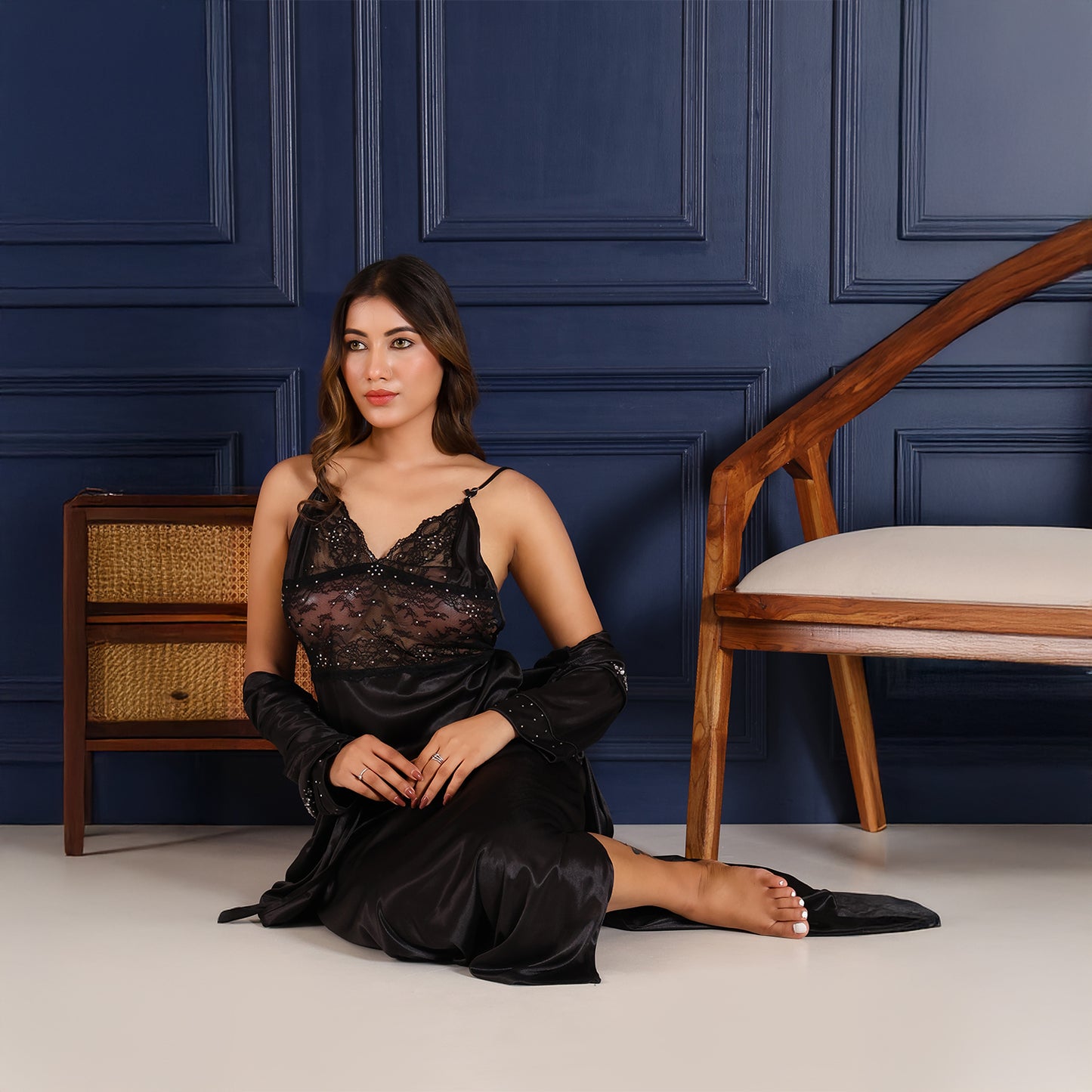 Women Nighty Net Gown Set