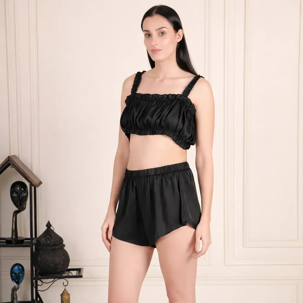 Satin Chic Crop & Shorts Set
