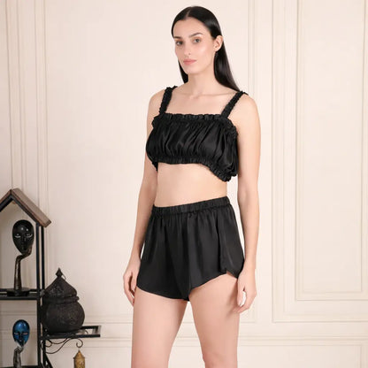 Satin Chic Crop & Shorts Set