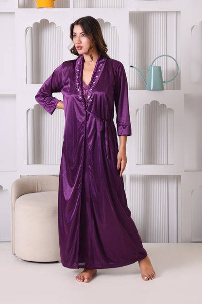 House of Elorra Women Premium Satin Bridal Nightdress with Elegant Swarovski Crystals and Lace Work