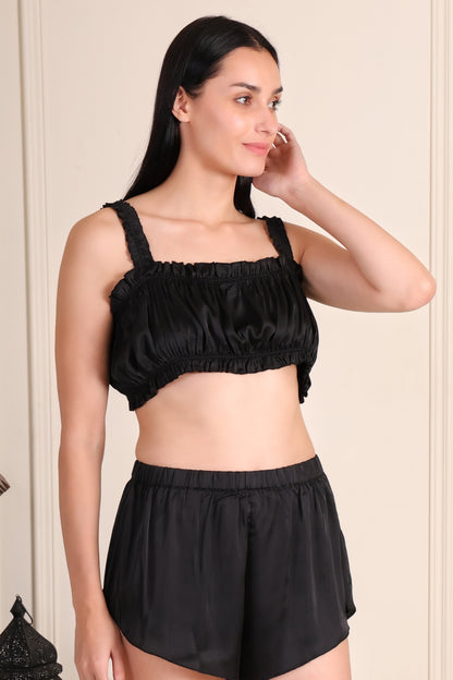Satin Chic Crop & Shorts Set