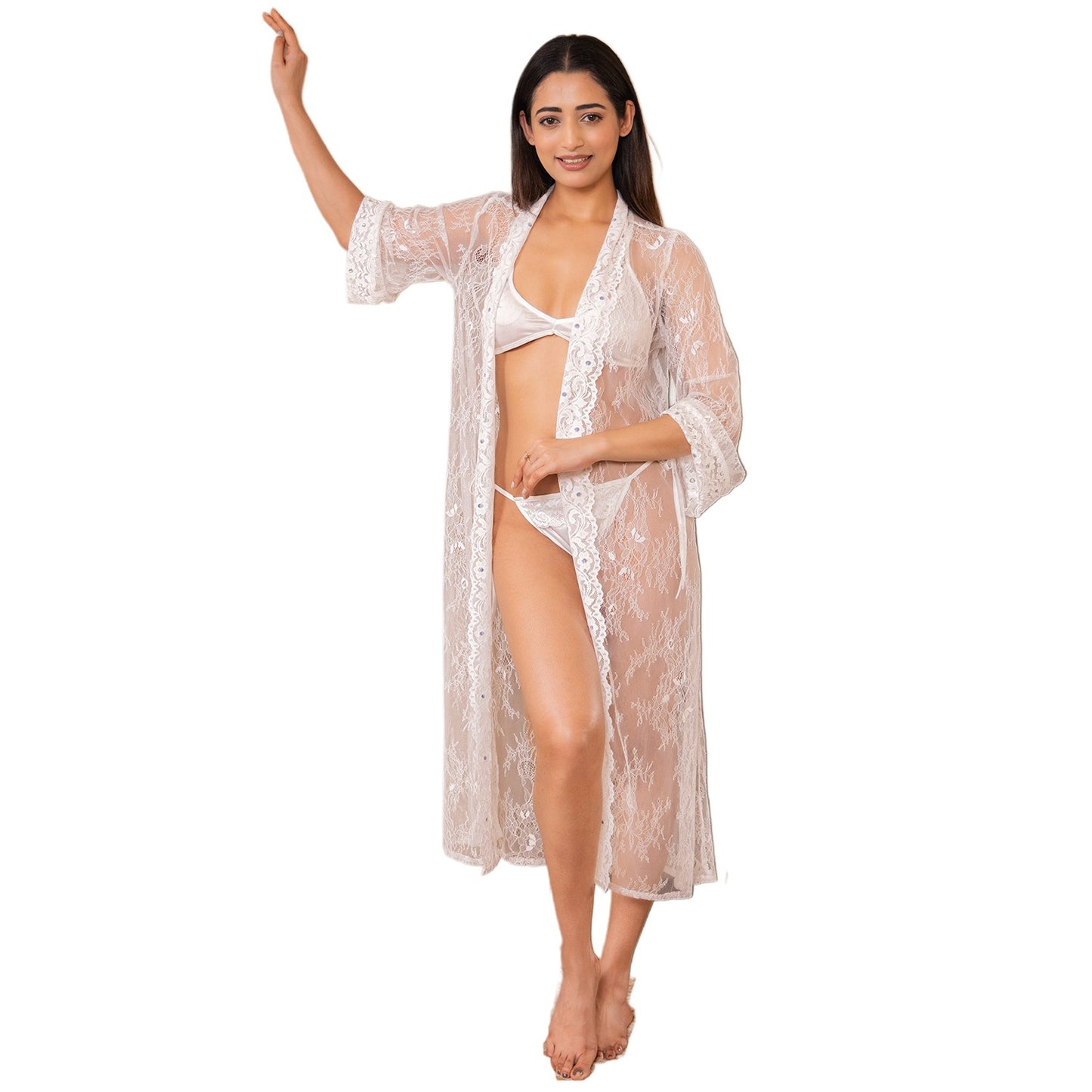 Transparent 3Pcs Set Night Robe Women's