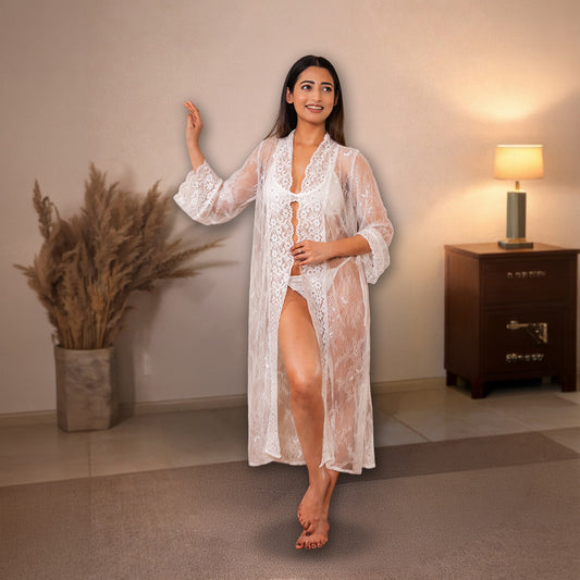 Transparent 3Pcs Set Night Robe Women's